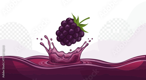 Fresh Blackberry Splash With Liquid Wave And Burst Effect on a White Background
