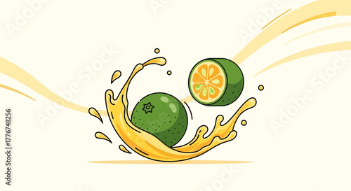 Fresh Calamansi Fruit Explodes In Splash With Juice Splatter Illustration Design