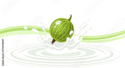 Fresh Gooseberry Plunging Into Creamy Splash, Deliciousness And Vitamin Rich Graphic