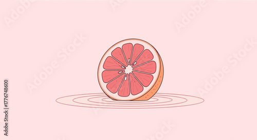Fresh Grapefruit Slice Floating in Watery Dreamlike Ambiance Vector Illustration