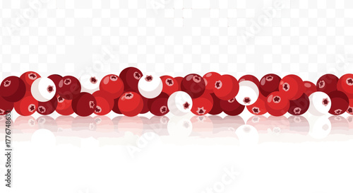 Fresh Detailed Cranberries With Reflection On A Shimmering White Background