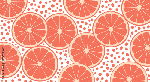 Fresh Grapefruit Slices Pattern, Citrus Fruit Arrangement, Repeating Design, Healthy Food Concept