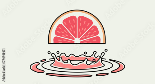 Fresh Grapefruit Slices Depicting Flavorful Juice Splash and Refreshing Summer Drink