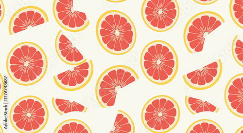 Fresh Grapefruit Slices Pattern, Citrus Fruit, Food Design, Simple Illustration Style
