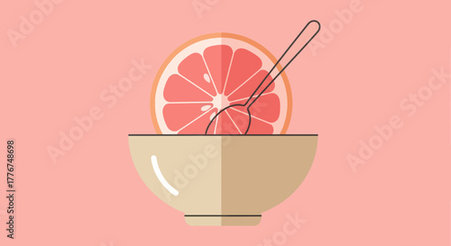 Fresh Grapefruit Slices Within A Bowl With A Spoon, Healthy Food Concept Isolated