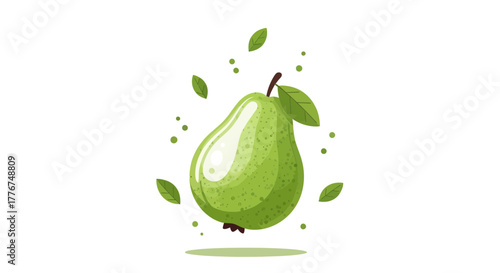 Fresh Green Pear Isolated on a White Background with Charming Organic Illustration