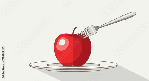 Fresh Fruit Concept Illustrates Healthy Eating with Placed Apple and Forked Presentation