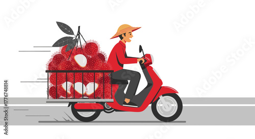Fresh Fruit Delivery Service: A Farmer Transports Rambustans on a Motorbike
