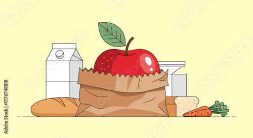 Fresh Groceries: A Simple Illustration of Produce, Dairy, and Breads for Meal Preparation