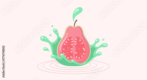 Fresh Guava Illustration Depicting Fruit Sensation within Animated Splash Design