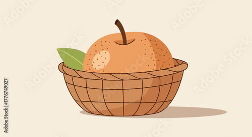Fresh Fruit Presented Beautifully Inside A Woven Basket Isolated On Beige Background