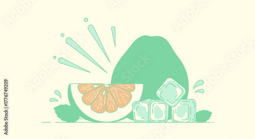 Fresh Fruity Composition Featuring Citrus Fruit, Ice Cubes And Mint Leaves