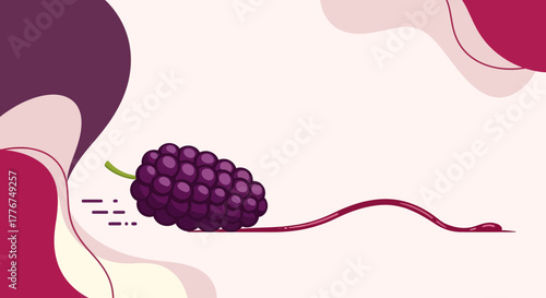 Fresh Illustrative Raspberry Composition With Flowing Juice And Abstract Color Shapes