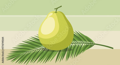 Fresh Illustrative Rendering of Tropical Fruit on Palm Leaf with Verdant Background