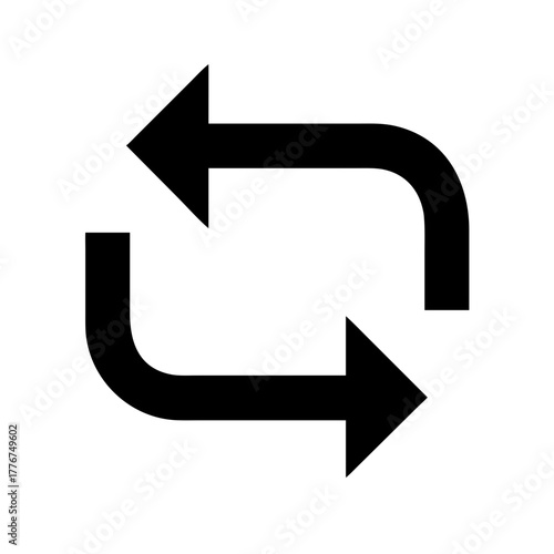 Minimalist Repeat and Refresh Icon Black Solid Symbol for Cycle, Loop, Restart, Exchange, Reload, and Synchronization Process