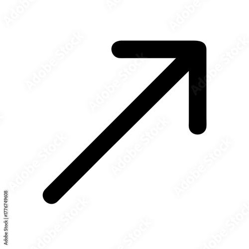Upward Diagonal Arrow Icon Black Line Symbol for Business Growth, Success, Progress, Increase, Future Direction, and Improvement