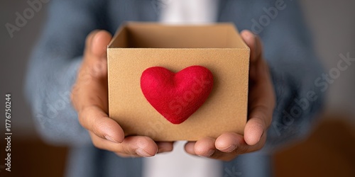 donating to charity concept with a charitable donation - hand holding a care box