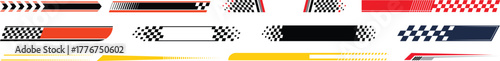 Racing cars and race car stripes set. Checkered flag, motocross labels, dynamic lines, motorsport, racing stripe speed, sport decals, tuning stickers.checkered flag, finish line, racing stripe vector 