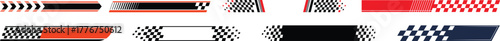 Racing cars and race car stripes set. Checkered flag, motocross labels, dynamic lines, motorsport, racing stripe speed, sport decals, tuning stickers.checkered flag, finish line, racing stripe vector 