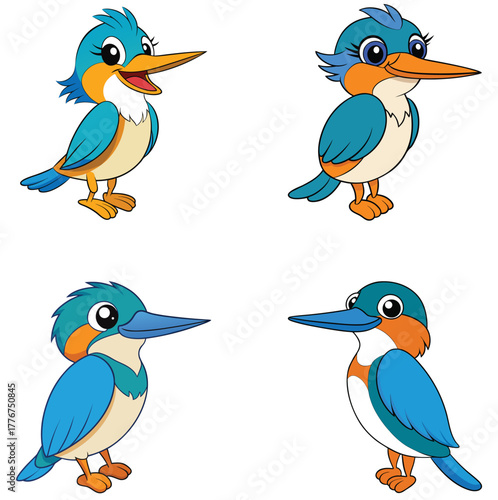 A Happy Cute Cartoon kingfisher