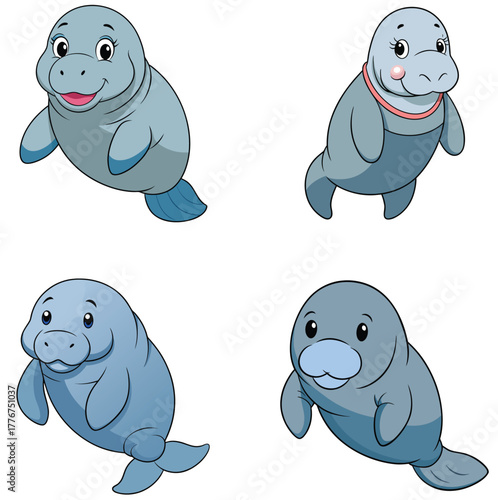 A Happy Cute Cartoon Manatee