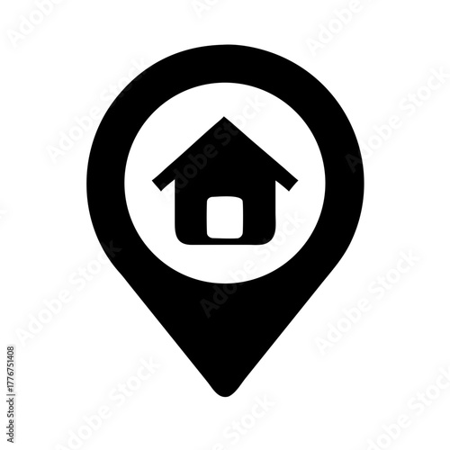 Home location pin icon – house marker for maps, navigation apps, real estate listings, property locator, address indicator, geolocation symbol, and digital UI map tools