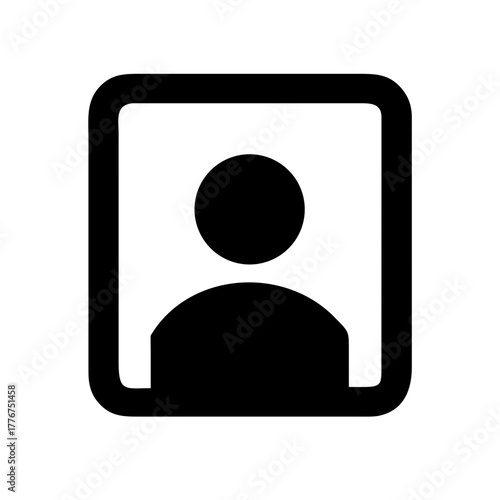 User profile icon in square frame – simple avatar symbol for accounts, login screens, identification, contact information, personal profile pages and user interface design elements