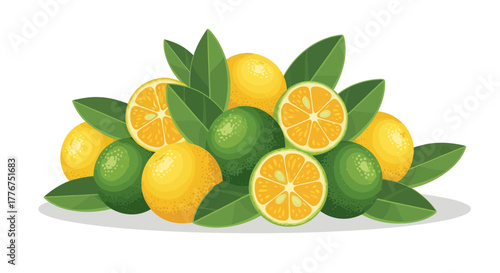 Fresh Kaffir Limes and Lemons with Green Foliage Perfect for Culinary Design