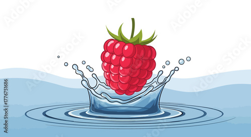 Fresh Juicy Raspberry Plunging Into Water Creating A Dynamic Splash Art