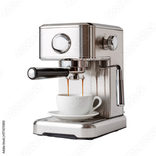 Espresso Pouring from Portafilter Spout into Cup PNG