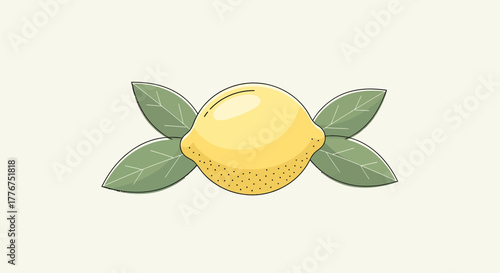 Fresh Lemon And Leaves Illustration Depicting A Clean, Vibrant And Minimalist Design