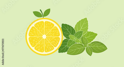 Fresh Lemon And Mint Illustration: A Vibrant Depiction Of Refreshing Summer Flavors