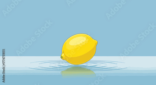 Fresh Lemon Floats Gently atop Water Surface, Evoking Refreshing Calmness, Minimal Style