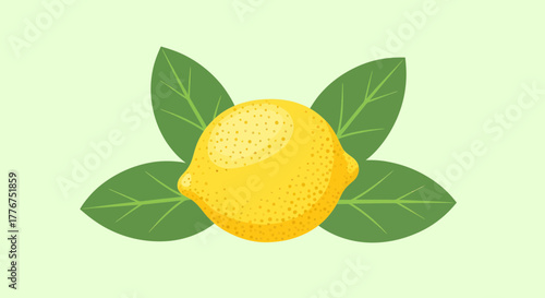Fresh Lemon Displayed With Green Leaves Against Pastel Background Minimalist Graphic