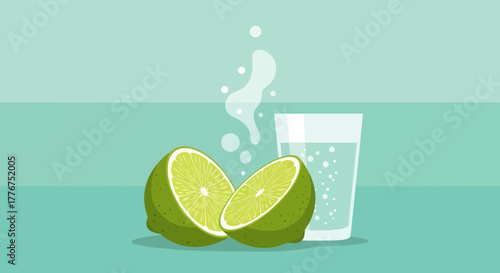 Fresh Limes And Sparkling Water: A Refreshing, Pure, And Healthy Drink Illustraion