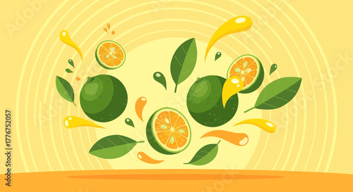 Fresh Lime Delight: A Zesty Illustration Bursting with Citrus and Vibrant Flavors