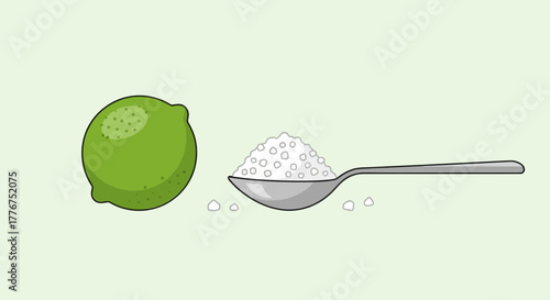 Fresh Lime And Sugar On Spoon Composition Depicting Food Preparation, Minimalist Design