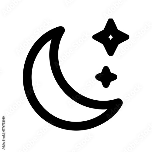 Crescent moon with stars icon – night symbol, sleep and bedtime illustration, celestial graphic for weather apps, nighttime themes, astrology and dreamy designs