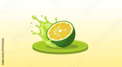 Fresh Lime Juice Splash Illustration with Realistic Citrus Fruit Design and Graphic Elements
