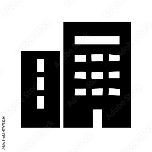Office building icon – city tower, corporate headquarters symbol, urban architecture, business skyscraper silhouette, company building graphic