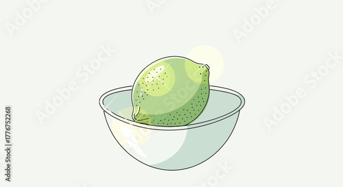 Fresh Lime Sitting In Bowl, Clean And Trendy Illustration For Healthy Lifestyle