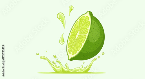 Fresh Lime Slice With Juicy Splash and Creative Design on a Soft Green Backdrop