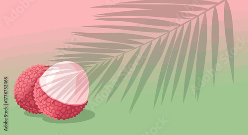 Fresh Lychees Revealed Beneath Palm Shadows Against A Gradient Backdrop Design