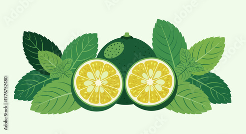 Fresh Lime Slices and Mint Leaves Composition for Healthy Recipes and Refreshing Drinks