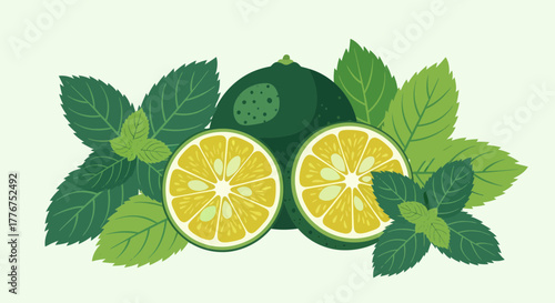 Fresh Lime Slices and Mint Leaves Vector Illustration for Culinary Use and Refreshment