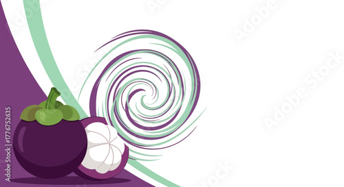 Fresh Mangosteen With Abstract Swirls Design In Minimalist Composition