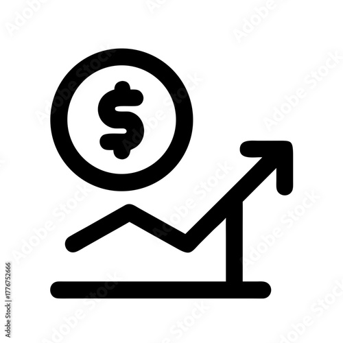 Financial growth icon – simple rising chart with dollar symbol representing profit increase, revenue growth, investment returns, business success, economic trends, and modern UI/UX financial design