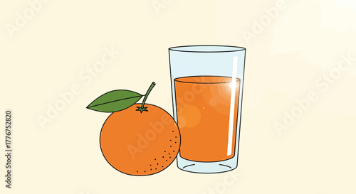 Fresh Orange And Juice Illustration Depicting Refreshment And Natural Healthy Beverages