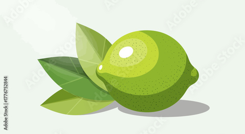 Fresh Lime With Leaves Illustration Depicting Healthy Natural Food, Isolated Design