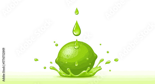 Fresh Lime With Green Juice Splash Against a Clean White Backdrop Illustration